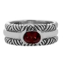 Set of Three Stackable Sterling Rings with Garnet ~ Size 8 202//202